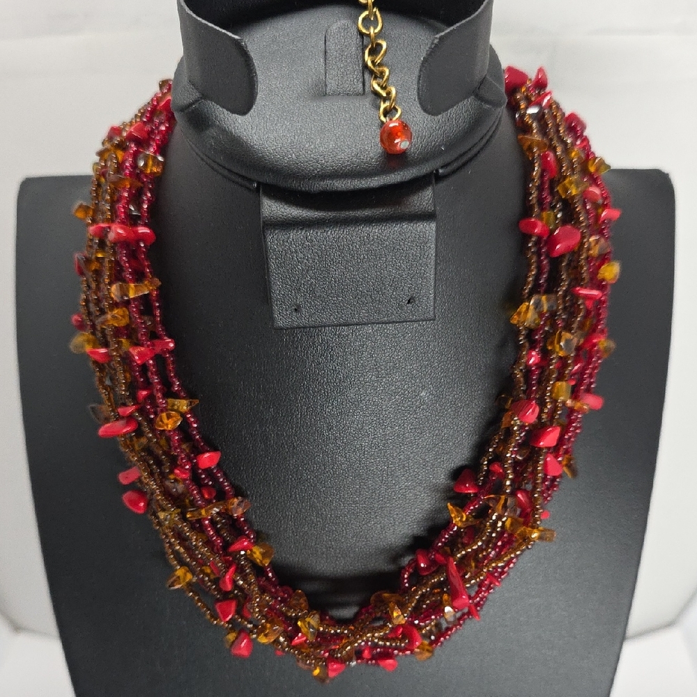 Chico's Red and Gold Multi-Strand Necklace